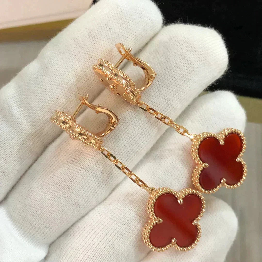[Resenly Jewelry]CLOVER 2 MOTIF  LASER CARNELIAN EARRINGS