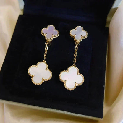 [Resenly Jewelry]CLOVER 2 MOTIF WHITE MOP EARRINGS
