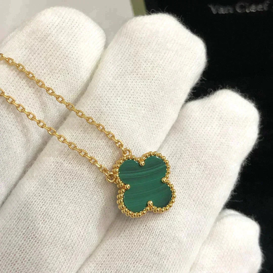 [Resenly Jewelry]CLOVER 15MM MALACHITE SINGLE FLOWER  NECKLACE