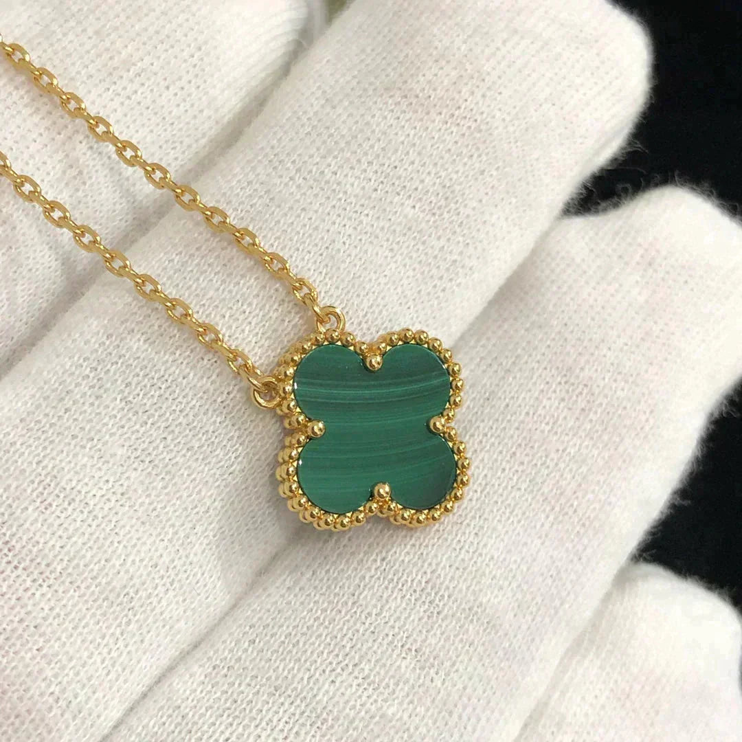 [Resenly Jewelry]CLOVER 15MM MALACHITE SINGLE FLOWER  NECKLACE