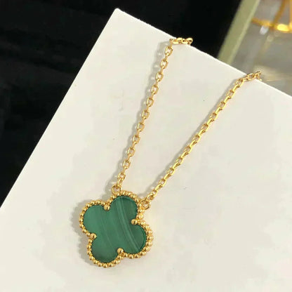 [Resenly Jewelry]CLOVER 15MM MALACHITE SINGLE FLOWER  NECKLACE