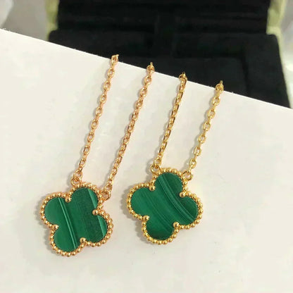 [Resenly Jewelry]CLOVER 15MM MALACHITE SINGLE FLOWER  NECKLACE