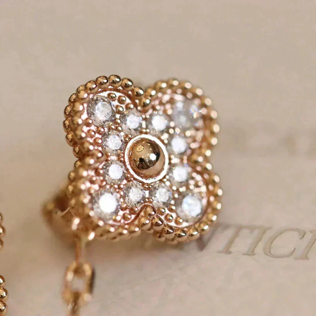 [Resenly Jewelry]CLOVER MEDIUM 1 MOTIFS FUll DIAMOND EARRINGS