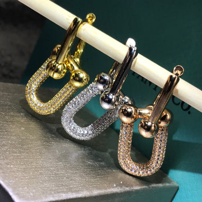 [Resenly Jewelry]HARDWARE DROP EARRINGS DOUBLE LINK DIAMOND