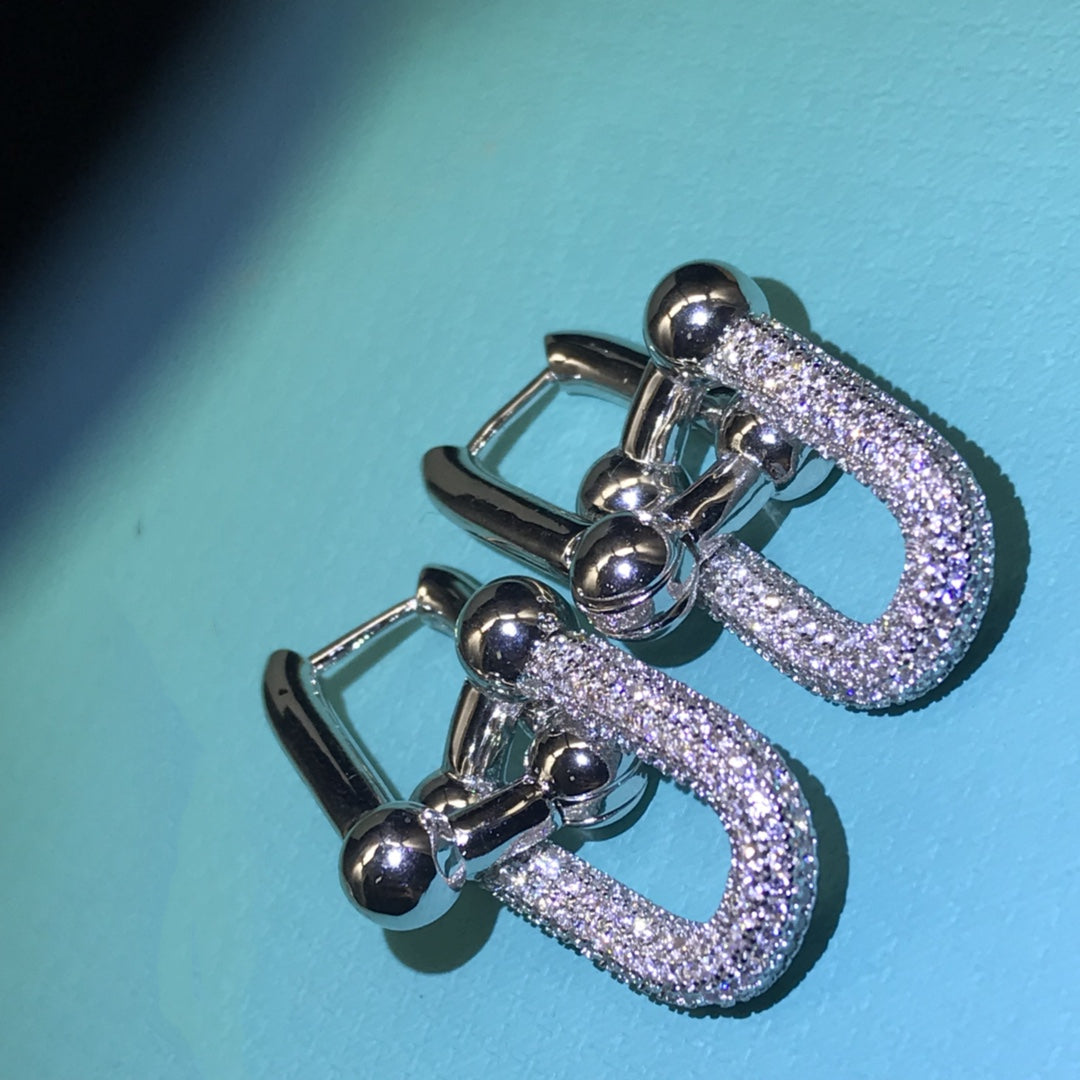 [Resenly Jewelry]HARDWARE DROP EARRINGS DOUBLE LINK DIAMOND