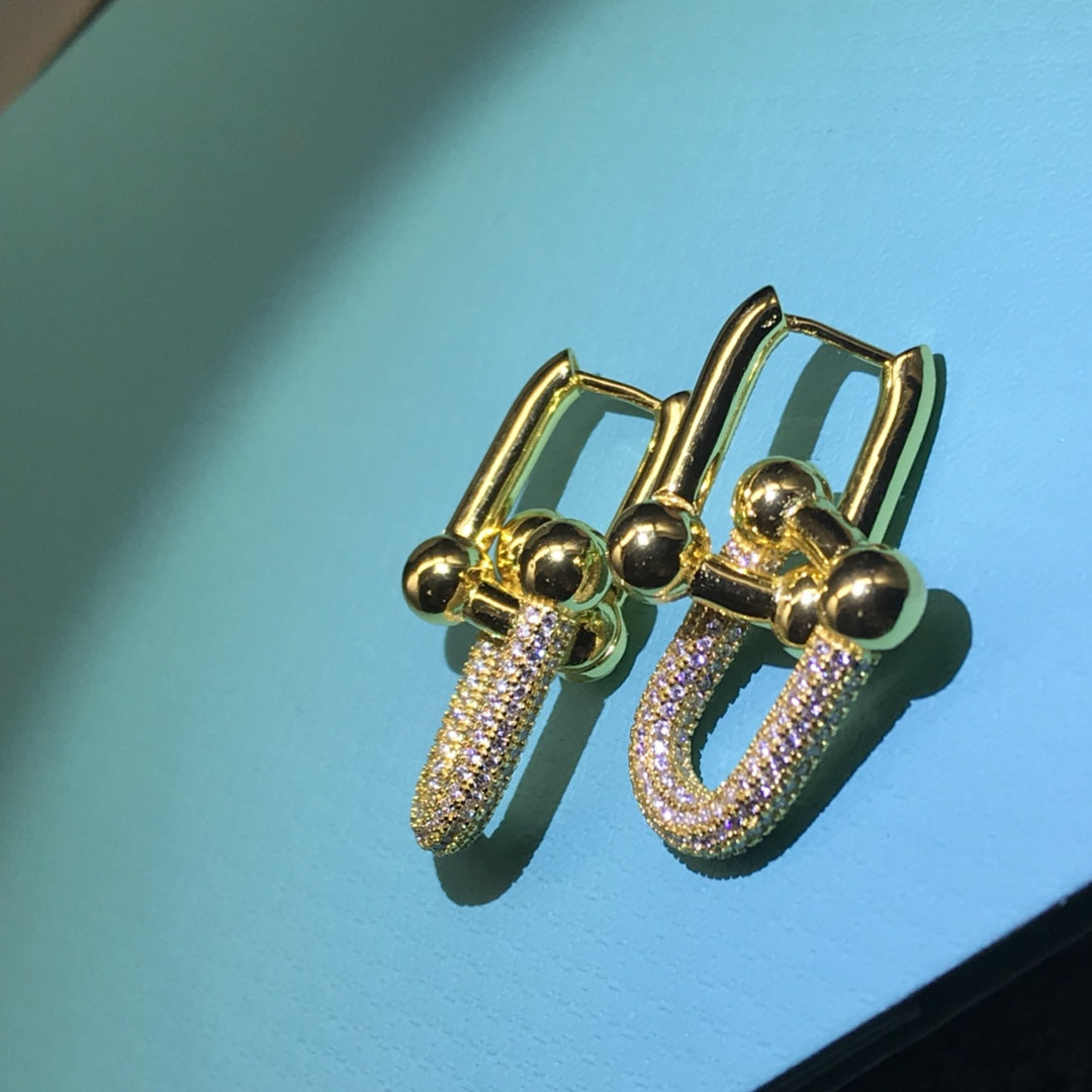 [Resenly Jewelry]HARDWARE DROP EARRINGS DOUBLE LINK DIAMOND