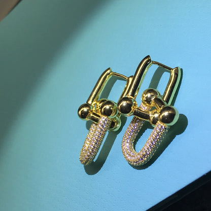 [Resenly Jewelry]HARDWARE DROP EARRINGS DOUBLE LINK DIAMOND