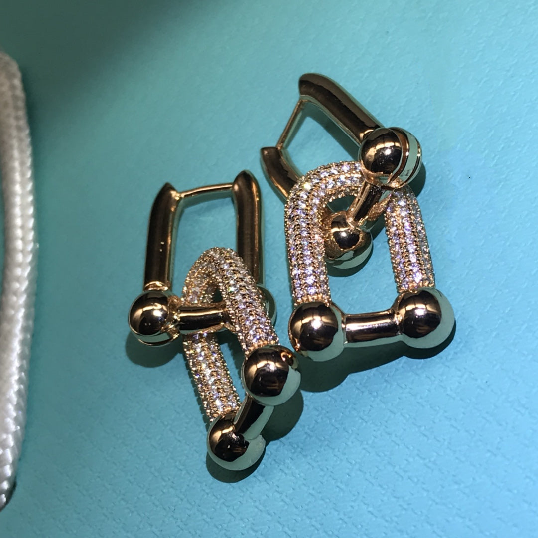 [Resenly Jewelry]HARDWARE DROP EARRINGS DOUBLE LINK DIAMOND