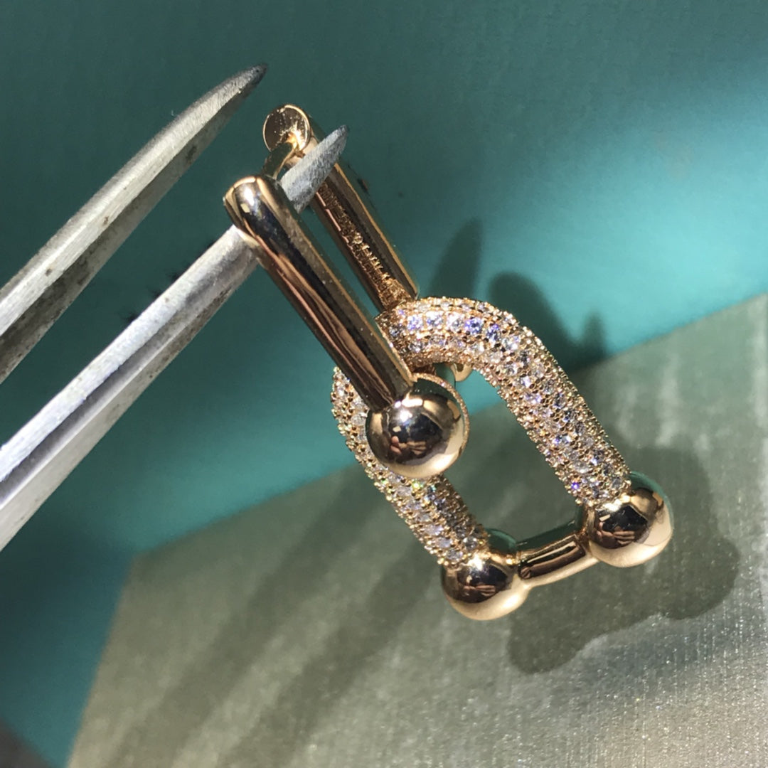 [Resenly Jewelry]HARDWARE DROP EARRINGS DOUBLE LINK DIAMOND