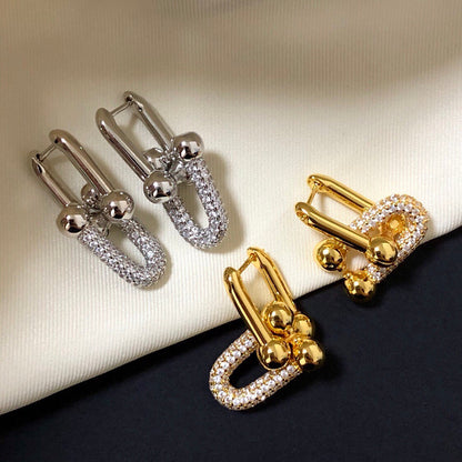[Resenly Jewelry]HARDWARE DROP EARRINGS DOUBLE LINK DIAMOND