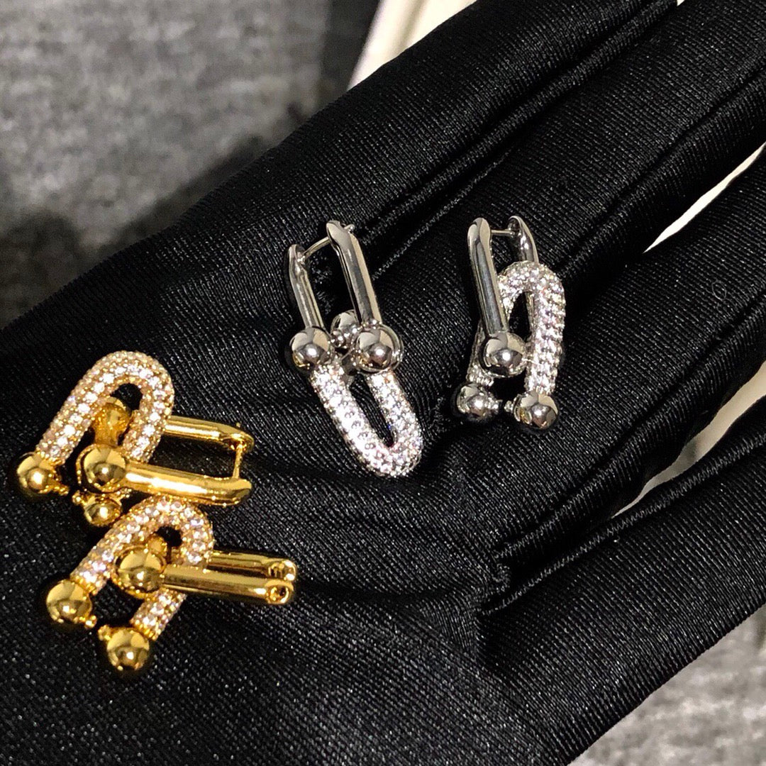[Resenly Jewelry]HARDWARE DROP EARRINGS DOUBLE LINK DIAMOND