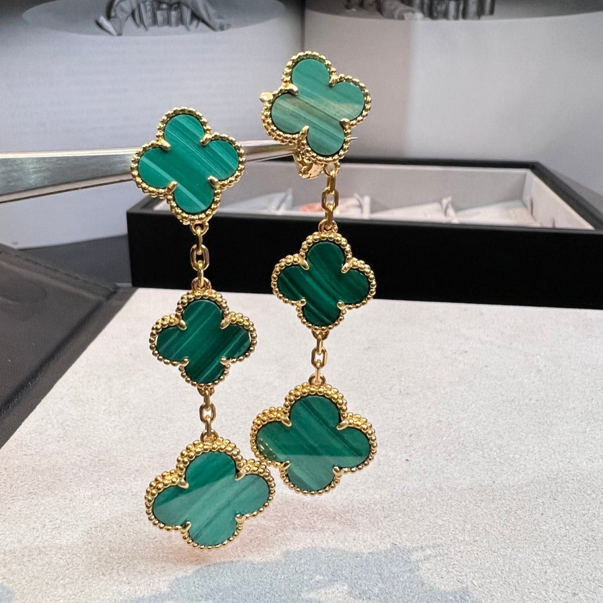 [Resenly Jewelry]CLOVER MALACHITE 3 MOTIFS GOLD