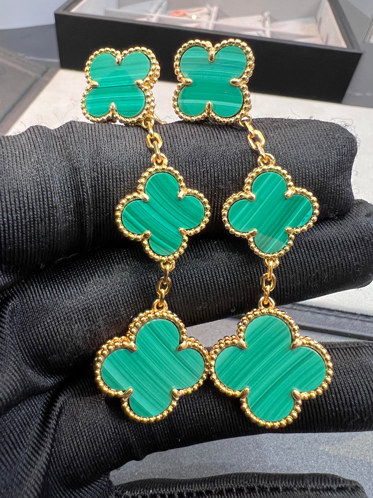 [Resenly Jewelry]CLOVER MALACHITE 3 MOTIFS GOLD
