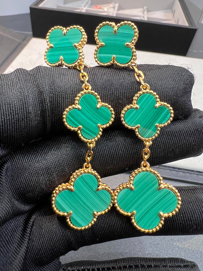 [Resenly Jewelry]CLOVER MALACHITE 3 MOTIFS GOLD