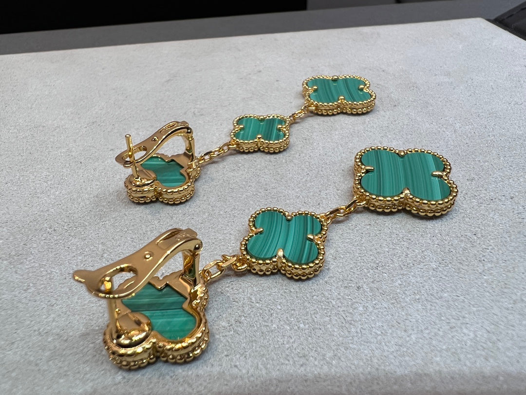 [Resenly Jewelry]CLOVER MALACHITE 3 MOTIFS GOLD