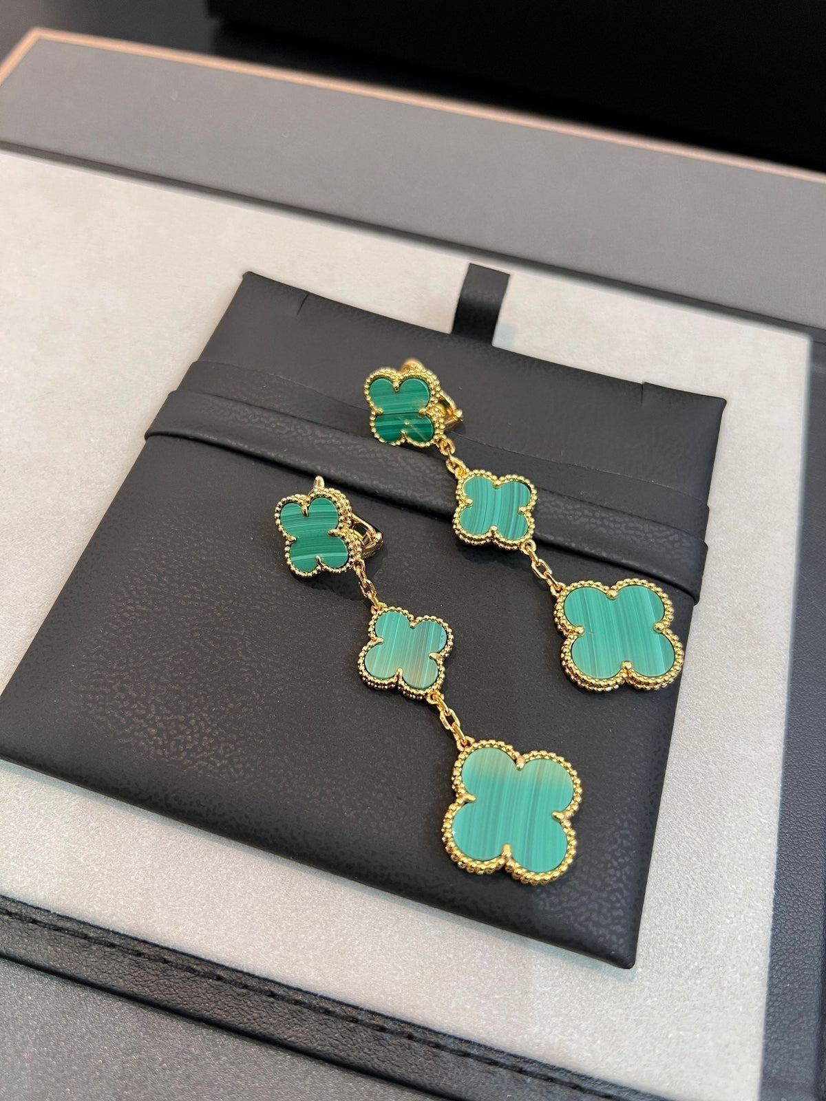 [Resenly Jewelry]CLOVER MALACHITE 3 MOTIFS GOLD