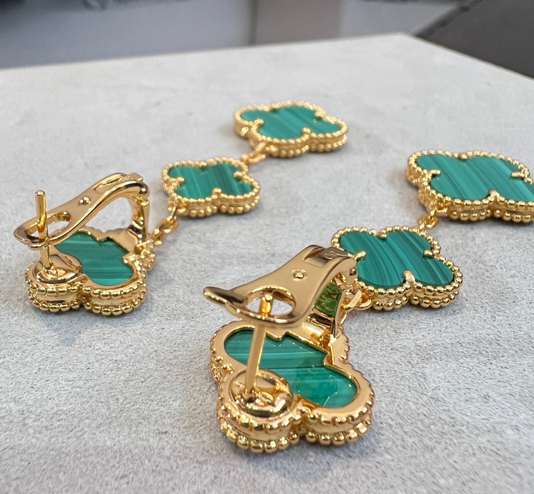 [Resenly Jewelry]CLOVER MALACHITE 3 MOTIFS GOLD