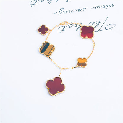 [Resenly Jewelry]CLOVER BRACELET 5 MOTIFS CARNELIAN TIGER EYE