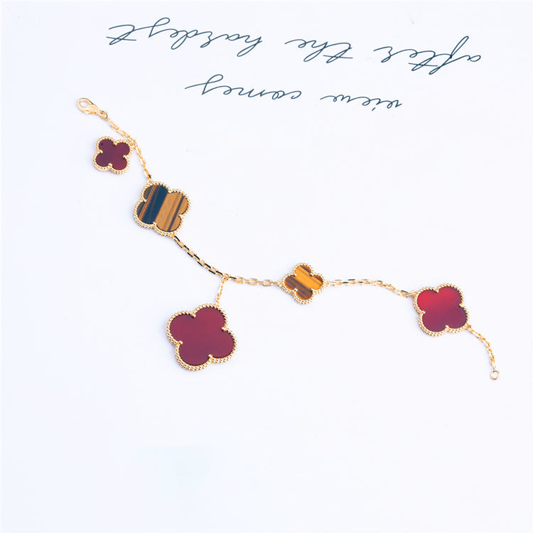 [Resenly Jewelry]CLOVER BRACELET 5 MOTIFS CARNELIAN TIGER EYE
