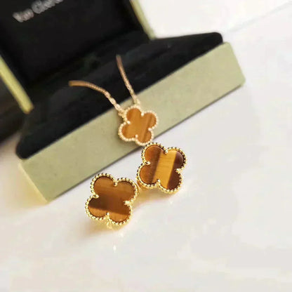 [Resenly Jewelry]CLOVER MEDIUM 1 MOTIFS TIGER EYE EARRINGS