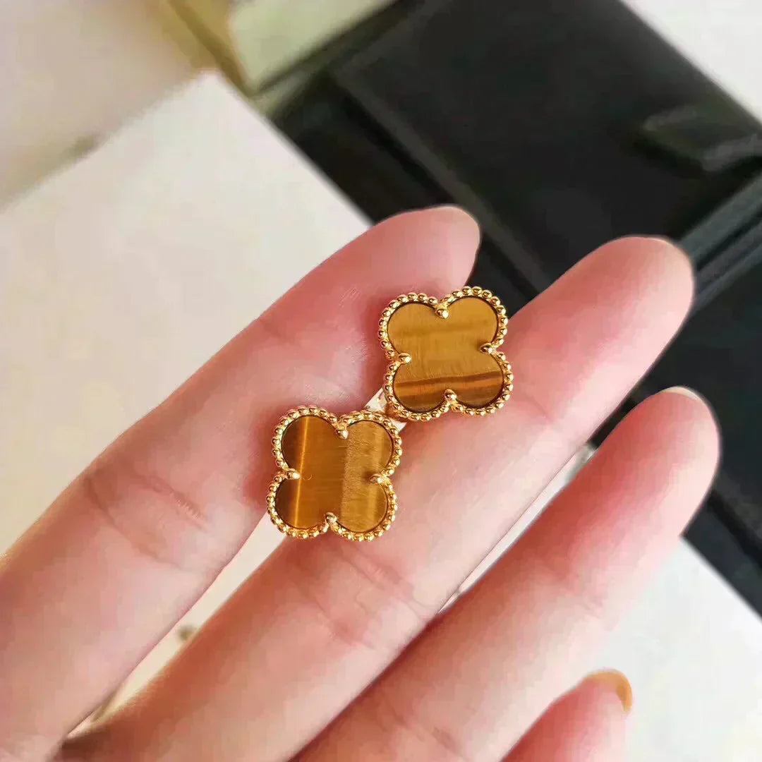 [Resenly Jewelry]CLOVER MEDIUM 1 MOTIFS TIGER EYE EARRINGS