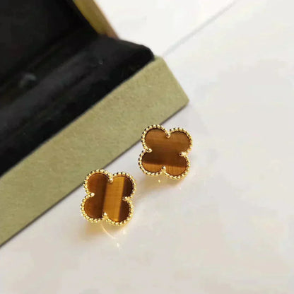 [Resenly Jewelry]CLOVER MEDIUM 1 MOTIFS TIGER EYE EARRINGS