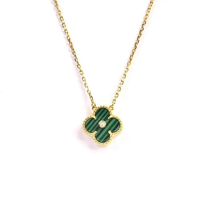 [Resenly Jewelry]CLOVER 15MM DIAMOND TURQUOISE NECKLACE