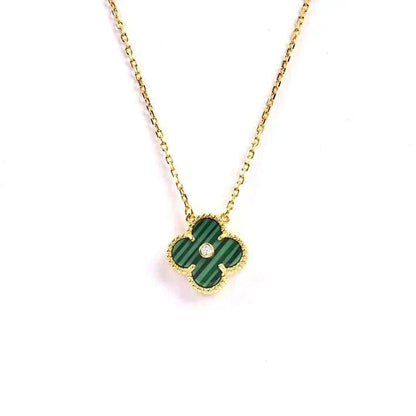 [Resenly Jewelry]CLOVER 15MM DIAMOND TURQUOISE NECKLACE