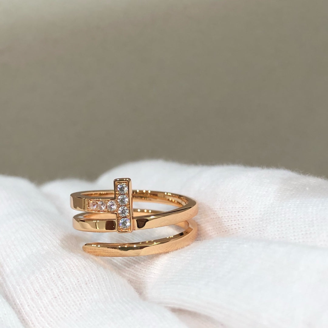 [Resenly Jewelry]T WIRE DOUBLE ROWS RING PINK GOLD