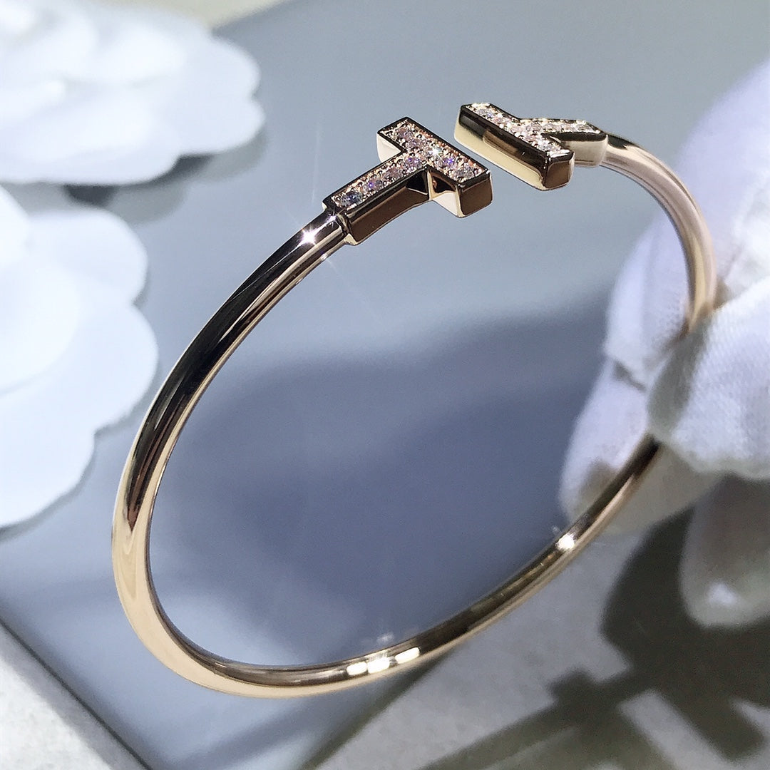 [Resenly Jewelry]T BRACELET PINK GOLD 1.8MM DIAMOND