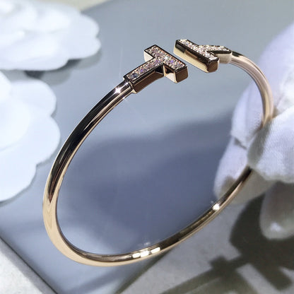[Resenly Jewelry]T BRACELET PINK GOLD 1.8MM DIAMOND