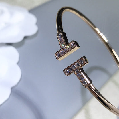 [Resenly Jewelry]T BRACELET PINK GOLD 1.8MM DIAMOND