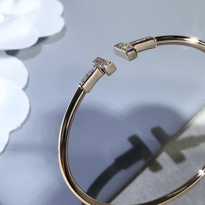 [Resenly Jewelry]T BRACELET PINK GOLD 1.8MM DIAMOND