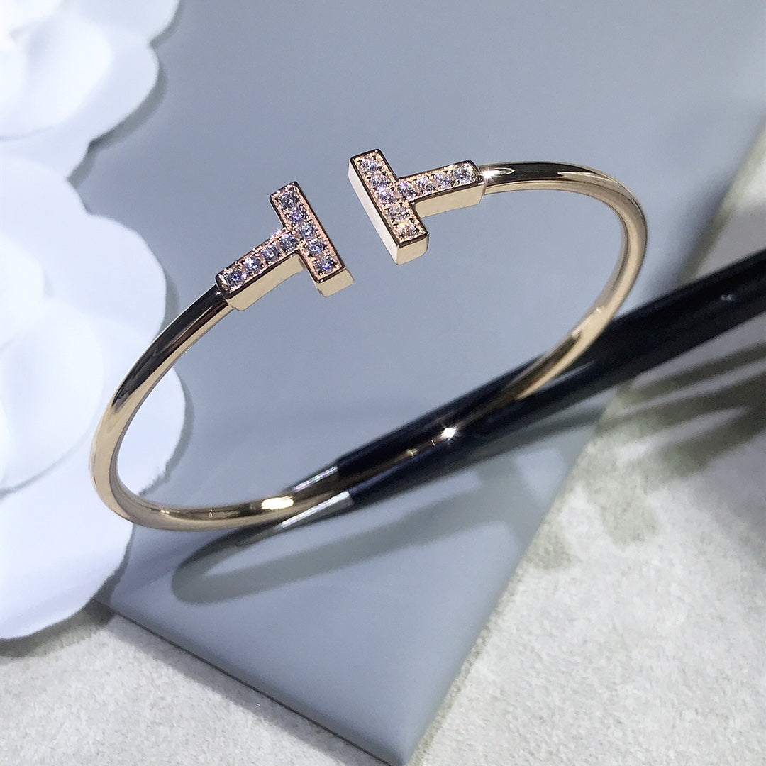 [Resenly Jewelry]T BRACELET PINK GOLD 1.8MM DIAMOND