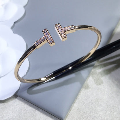 [Resenly Jewelry]T BRACELET PINK GOLD 1.8MM DIAMOND
