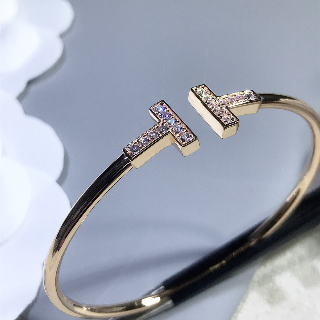 [Resenly Jewelry]T BRACELET PINK GOLD 1.8MM DIAMOND