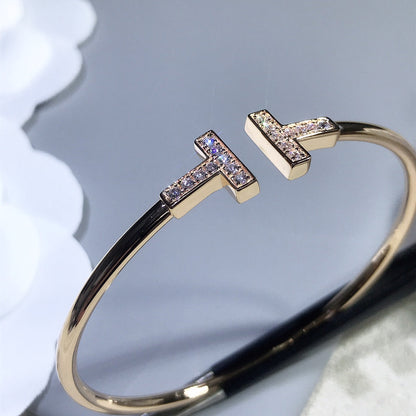 [Resenly Jewelry]T BRACELET PINK GOLD 1.8MM DIAMOND