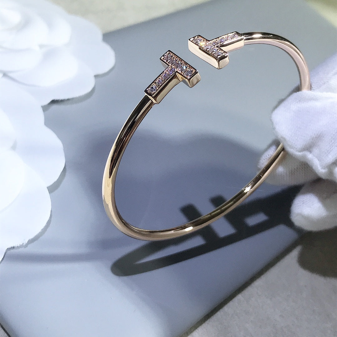 [Resenly Jewelry]T BRACELET PINK GOLD 1.8MM DIAMOND