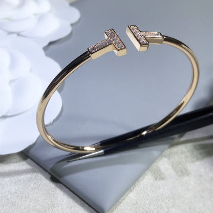 [Resenly Jewelry]T BRACELET PINK GOLD 1.8MM DIAMOND