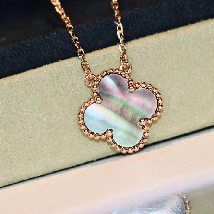 [Resenly Jewelry]CLOVER 15MM  GRAY MOTHER OF PEARL NECKLACE