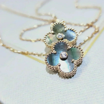 [Resenly Jewelry]CLOVER 15MM DIAMOND AND MOTHER-OF-GREY NECKLACE