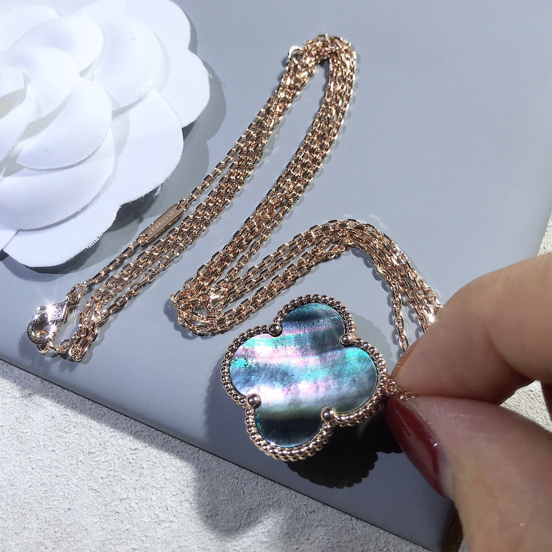 [Resenly Jewelry]CLOVER 25MM GOLD DARK MOP BIG CLOVER NECKLACE
