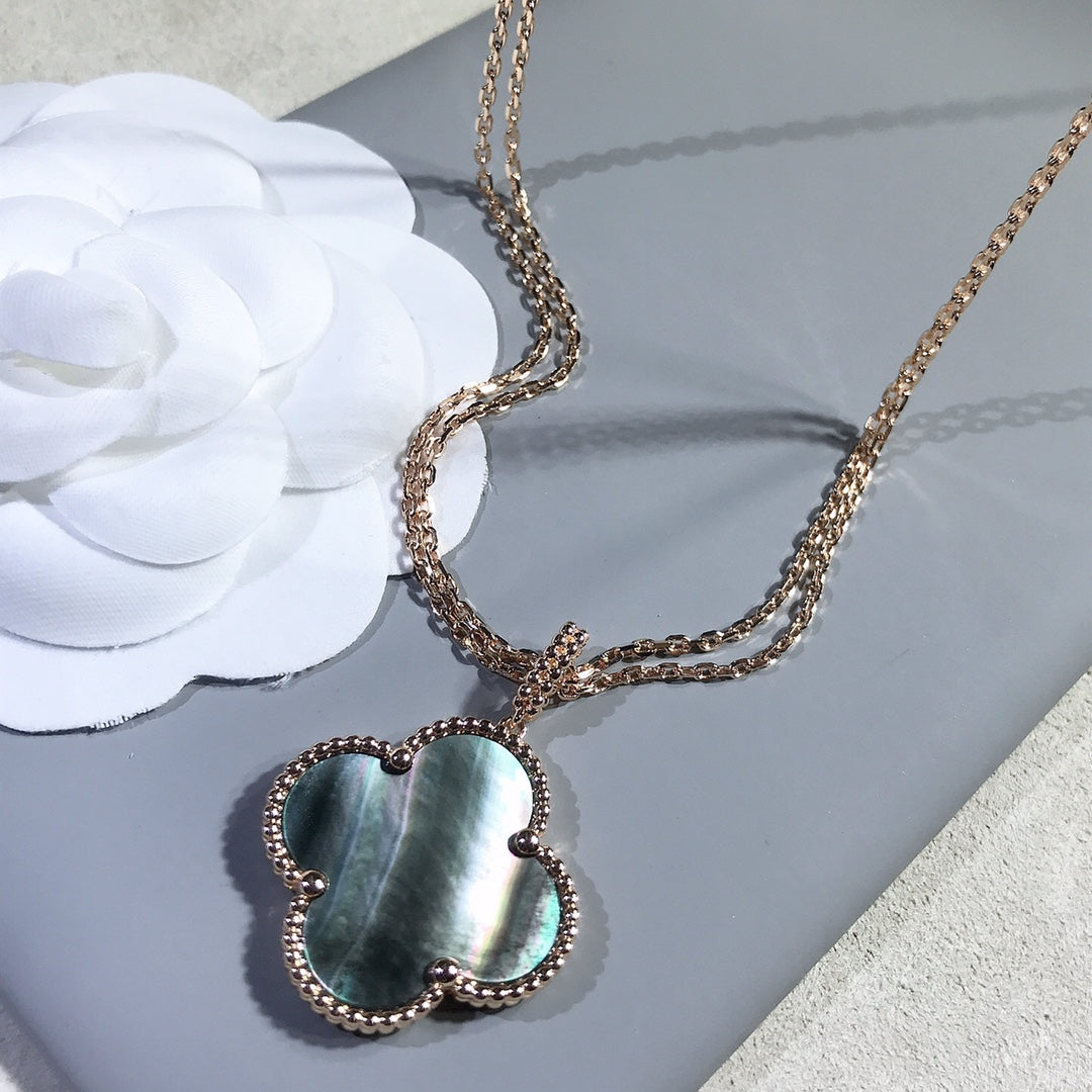 [Resenly Jewelry]CLOVER 25MM GOLD DARK MOP BIG CLOVER NECKLACE