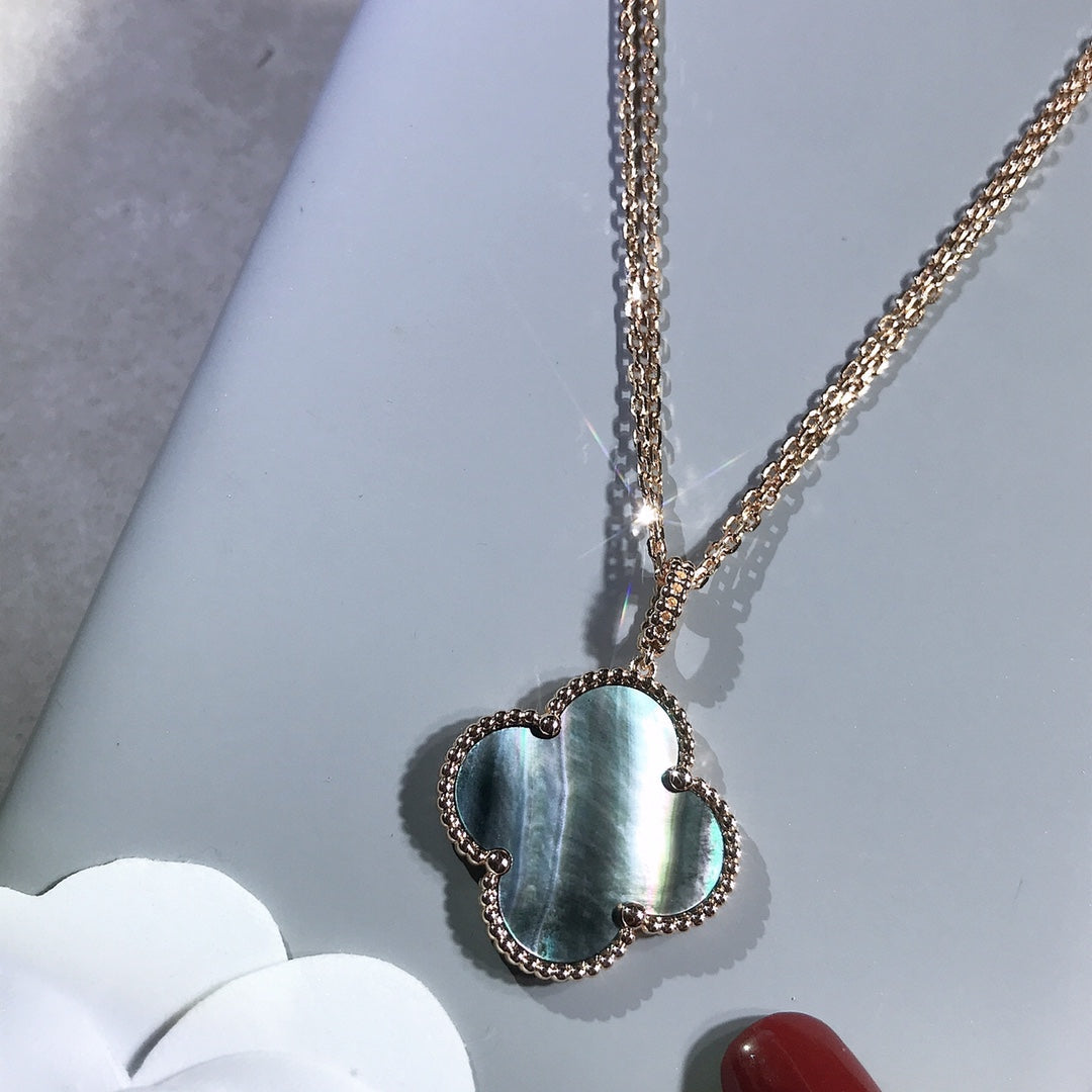 [Resenly Jewelry]CLOVER 25MM GOLD DARK MOP BIG CLOVER NECKLACE