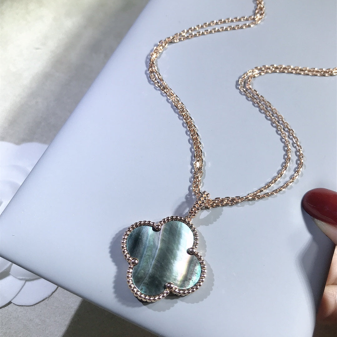 [Resenly Jewelry]CLOVER 25MM GOLD DARK MOP BIG CLOVER NECKLACE