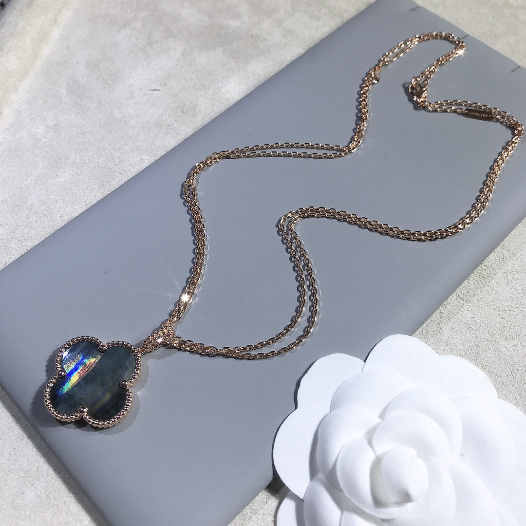 [Resenly Jewelry]CLOVER 25MM GOLD DARK MOP BIG CLOVER NECKLACE