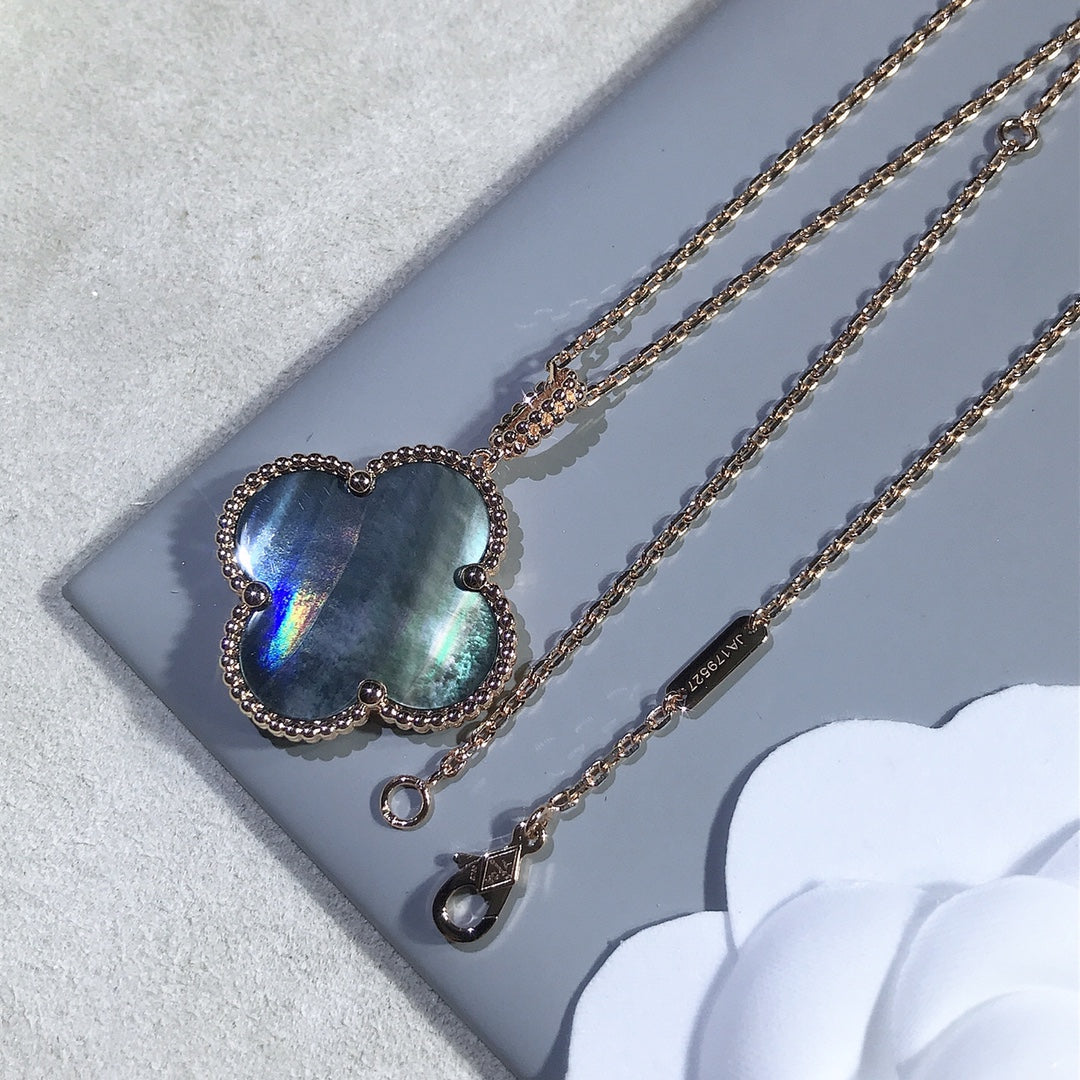 [Resenly Jewelry]CLOVER 25MM GOLD DARK MOP BIG CLOVER NECKLACE