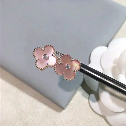 [Resenly Jewelry]CLOVER MEDIUM 1 MOTIFS  PINK MOP DIAMOND EARRINGS