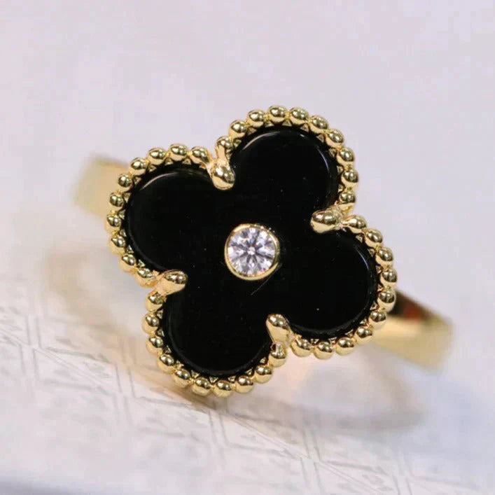 [Resenly Jewelry]CLOVER ONYX RING GOLD DIAMOND