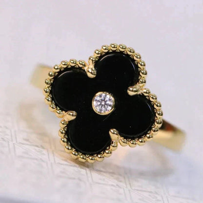 [Resenly Jewelry]CLOVER ONYX RING GOLD DIAMOND